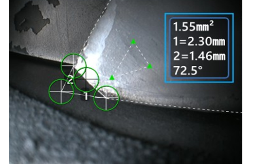 區(qū)域與測量平面配合，測量葉尖掉塊的大小